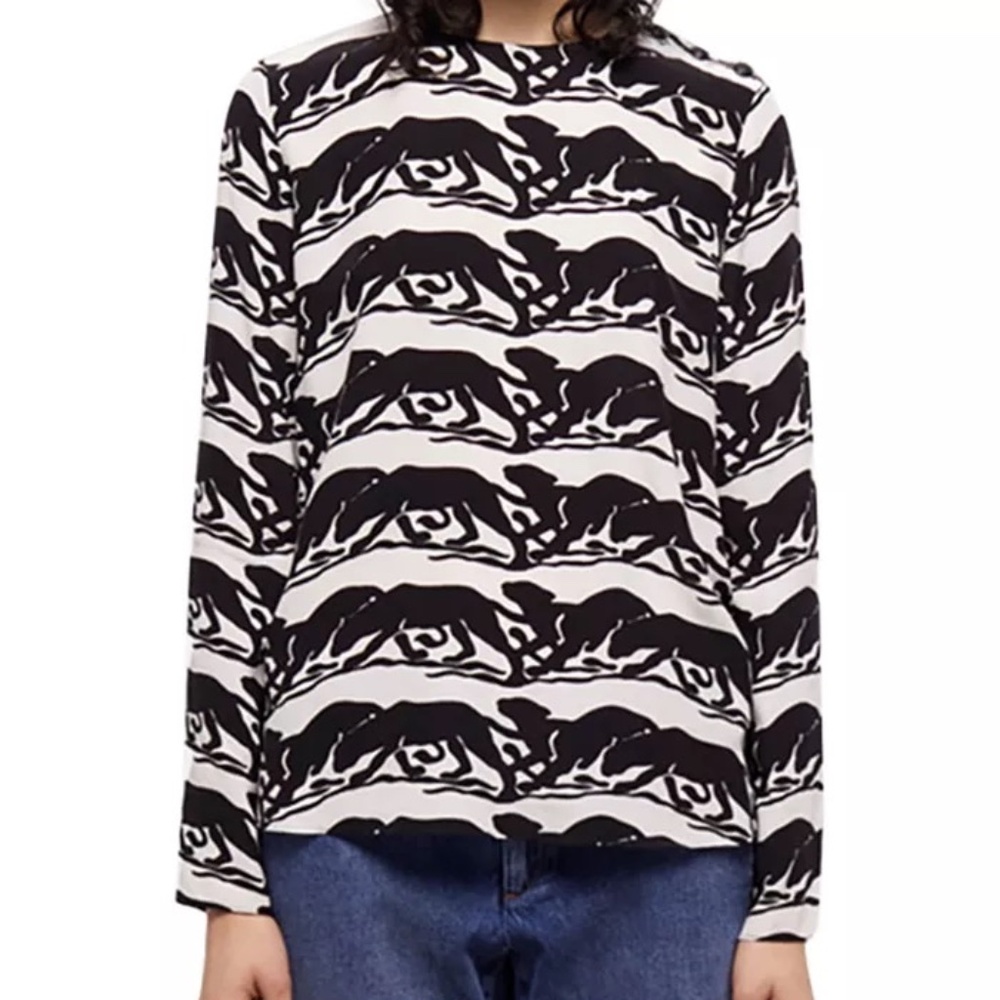 NWT The Kooples Panther Print Top - Black & White Graphic - French 3/US 8